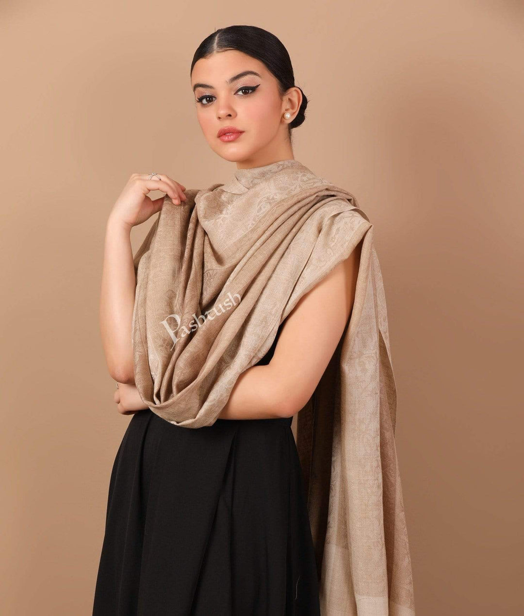 Pashtush India 114x228 Pashtush Womens Striped Paisley, Self Shawl, in Extra Soft Fine Wool, Large Wrap Size