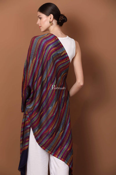 Pashtush India 70x200 Pashtush Womens Striped Reversible Stole, 100% Pure Wool With Woolmark Certification