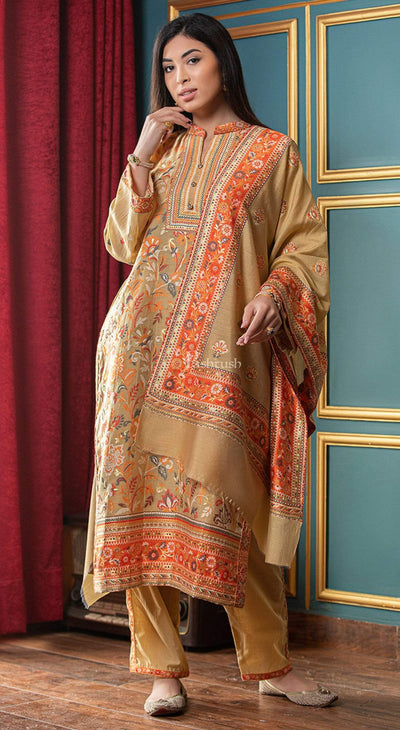 Pashtush India suit Pashtush Womens Suit with Ethnic Weave Cotton-Silk, Unstitched, Sun-kissed Hue