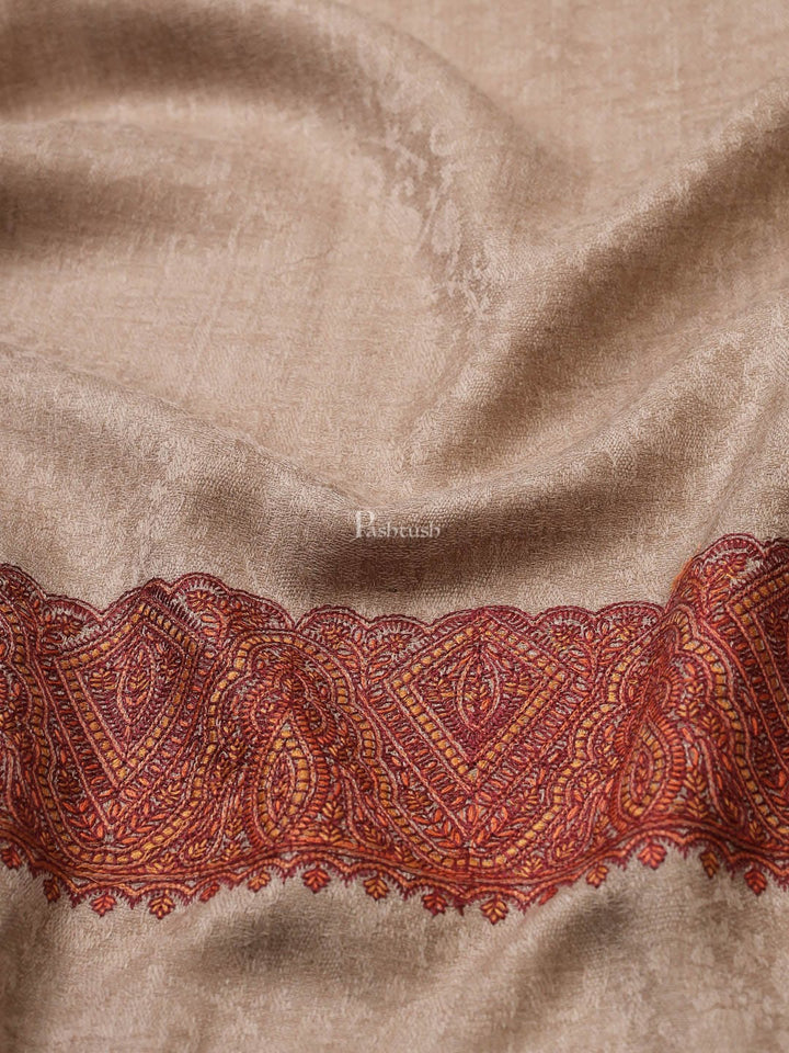 Pashtush India Mens Shawls Gents Shawl Pashtush Womens taupe Embroidery Daur Shawl