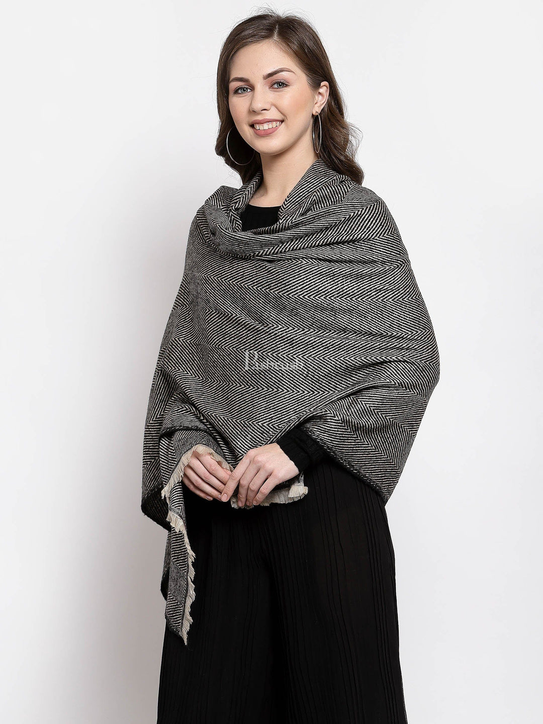 Pashtush India Womens Stoles and Scarves Scarf Pashtush Womens Thick And Warm Woollen Scarf, Oversized, Smoked Grey