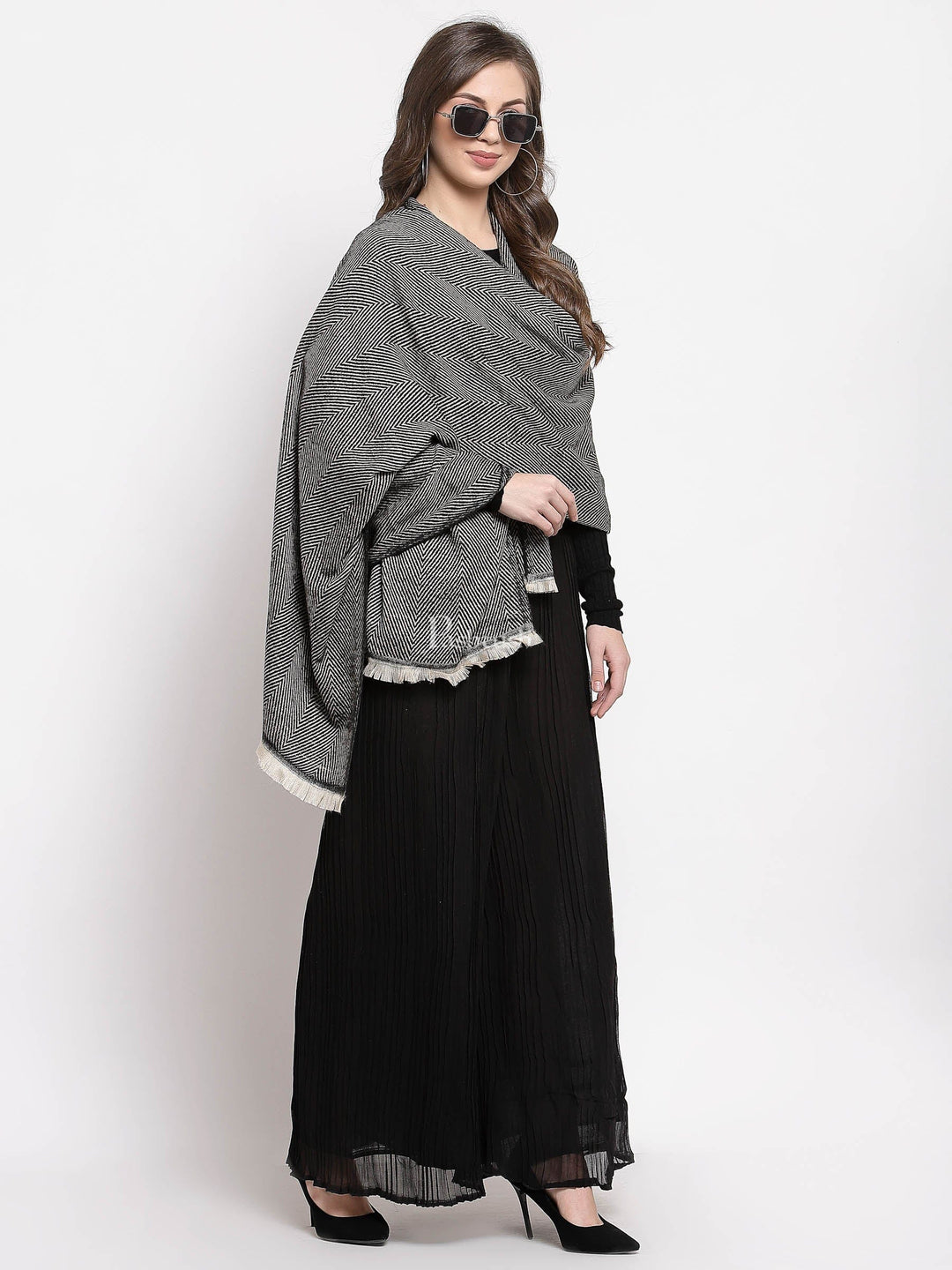 Pashtush India Womens Stoles and Scarves Scarf Pashtush Womens Thick And Warm Woollen Scarf, Oversized, Smoked Grey