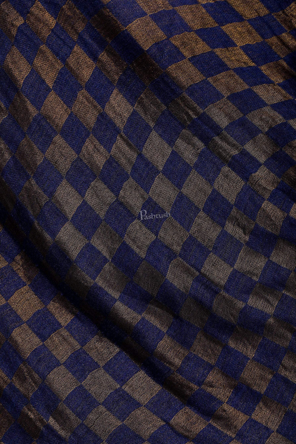 Pashtush Shawl Store Stole Pashtush Womens Twilight Checkered Scarf, With Shimmery Zari  thread Weave, Blue and Golden