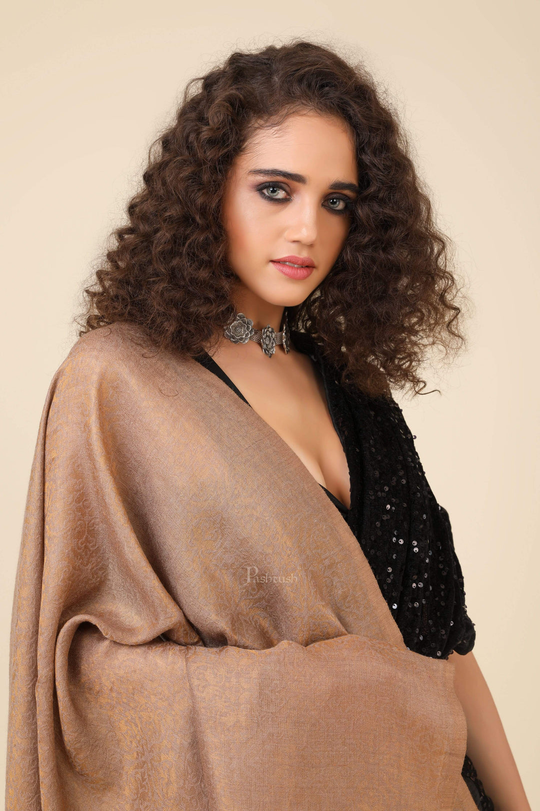 Pashtush India 100x200 Pashtush Womens Twilight Collection, Jacquard Shawl, With Metallic Thread Weave, Fine Wool