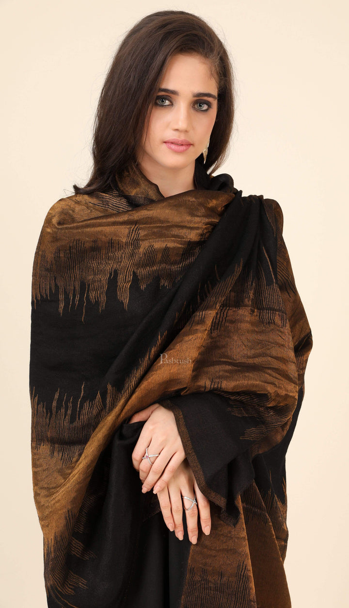 Pashtush India 70x200 Pashtush Womens Twilight Collection, Jacquard Stole, With Metallic Thread Weave, Fine Wool