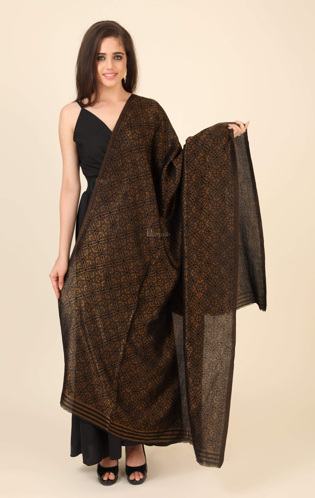 Pashtush India 70x200 Pashtush Womens Twilight Collection, Jacquard Stole, With Metallic Thread Weave, Fine Wool