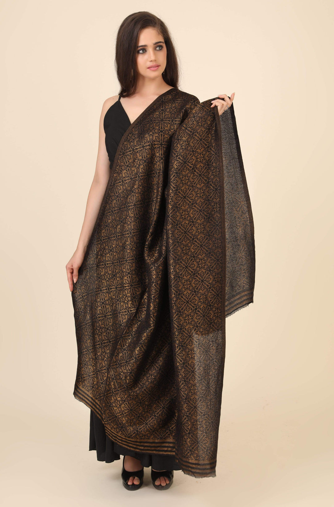 Pashtush India 70x200 Pashtush Womens Twilight Collection, Jacquard Stole, With Metallic Thread Weave, Fine Wool