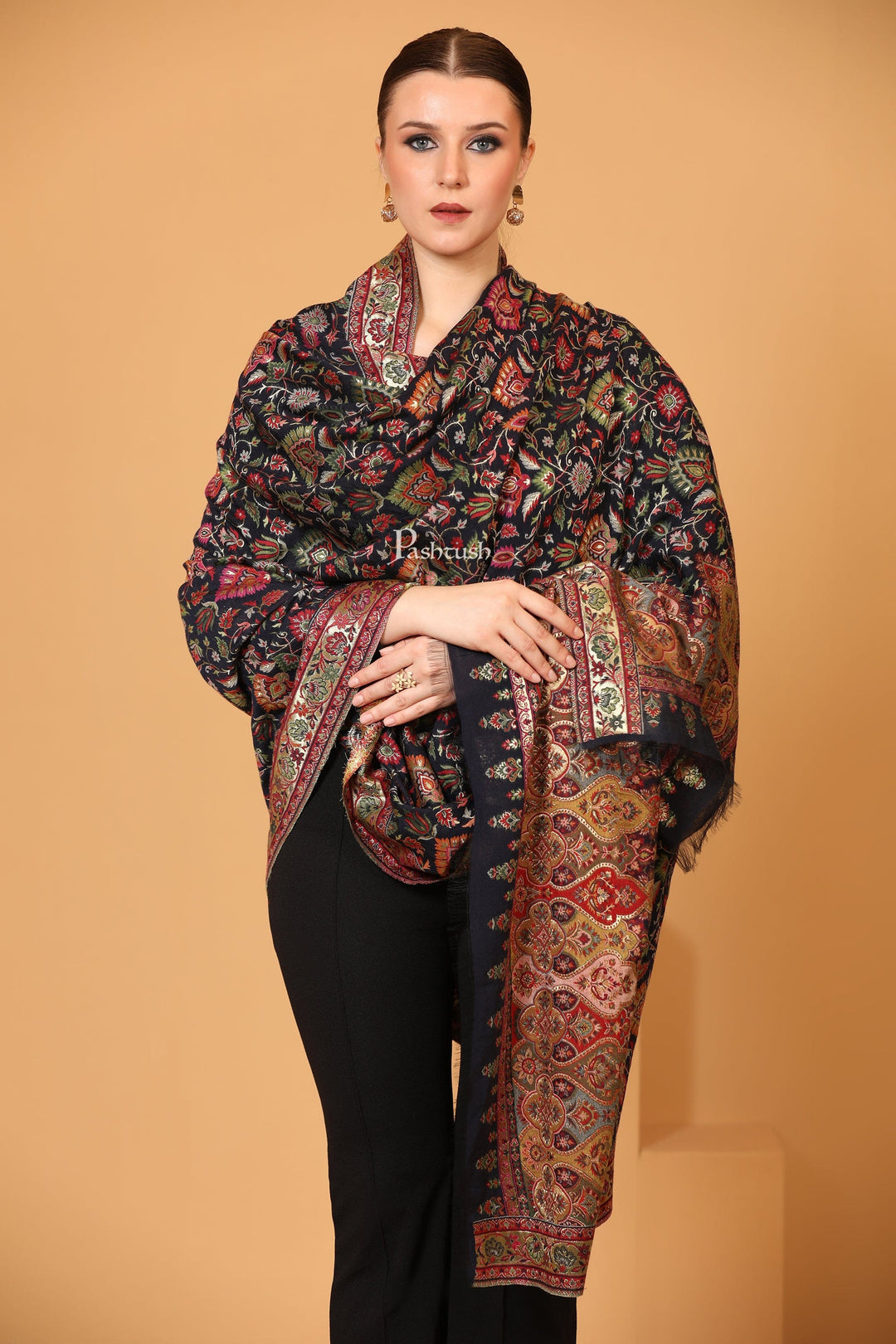 Pashtush India Mens Dupatta Pashtush Womens Twilight Collection Silky Dupatta, With Metallic Weave, Extra Fine Silky, Black