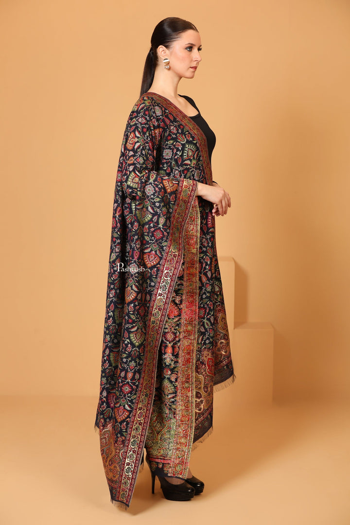 Pashtush India Mens Dupatta Pashtush Womens Twilight Collection Silky Dupatta, With Metallic Weave, Extra Fine Silky, Black