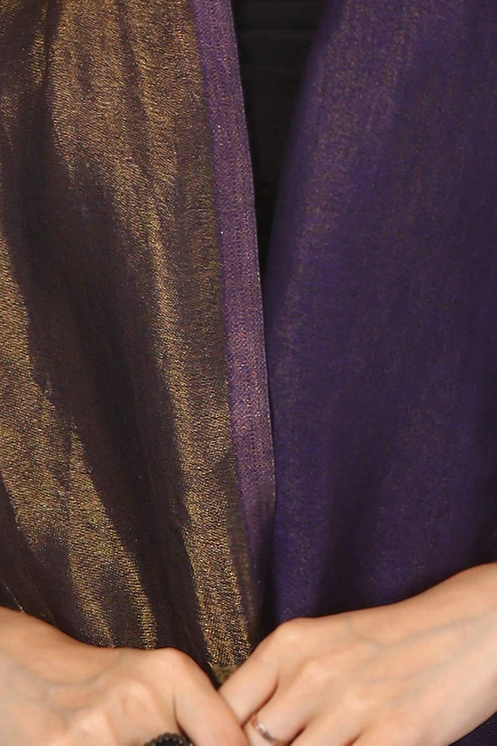 Pashtush Womens Twilight Metallic Zari Scarf, Reversible Wool Soft Violet