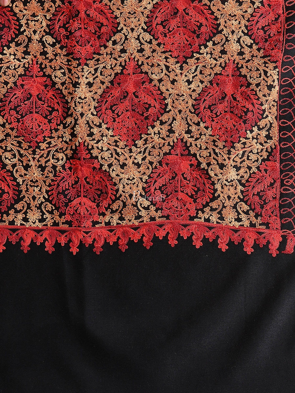 Pashtush India Womens Shawls Pashtush Womens Woollen, Silky Aari Embroidery Needlework Stole, Black