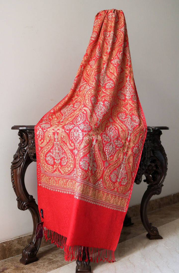 Pashtush India Womens Stoles and Scarves Scarf Pashtush Womens Woollen Stole With Nalki Embroidery, Red