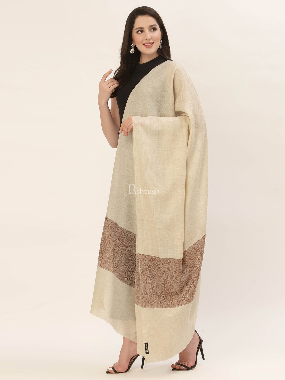 Pashtush India Womens Shawls Pashtush Womens Woven Extra Fine Wool  Shawl With Paiseley Weave