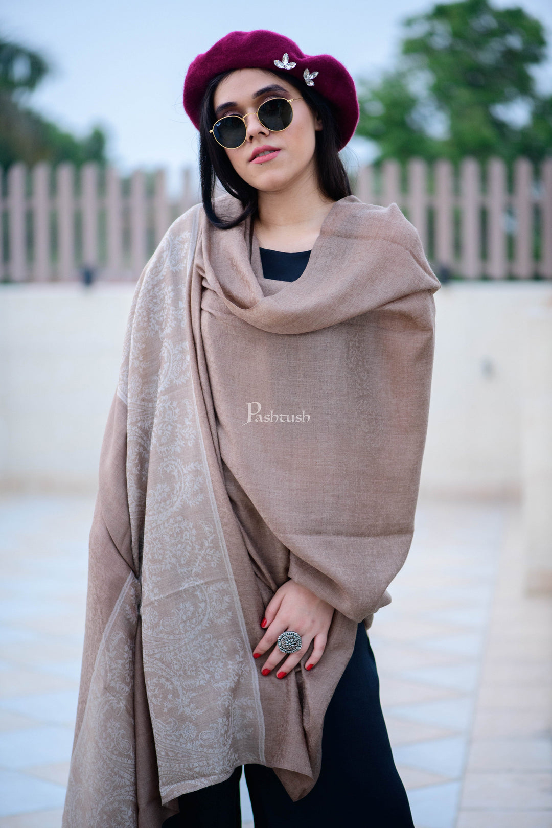 Pashtush India Womens Shawls Pashtush Womens Woven Extra Fine Wool, Soft Handfeel Shawl