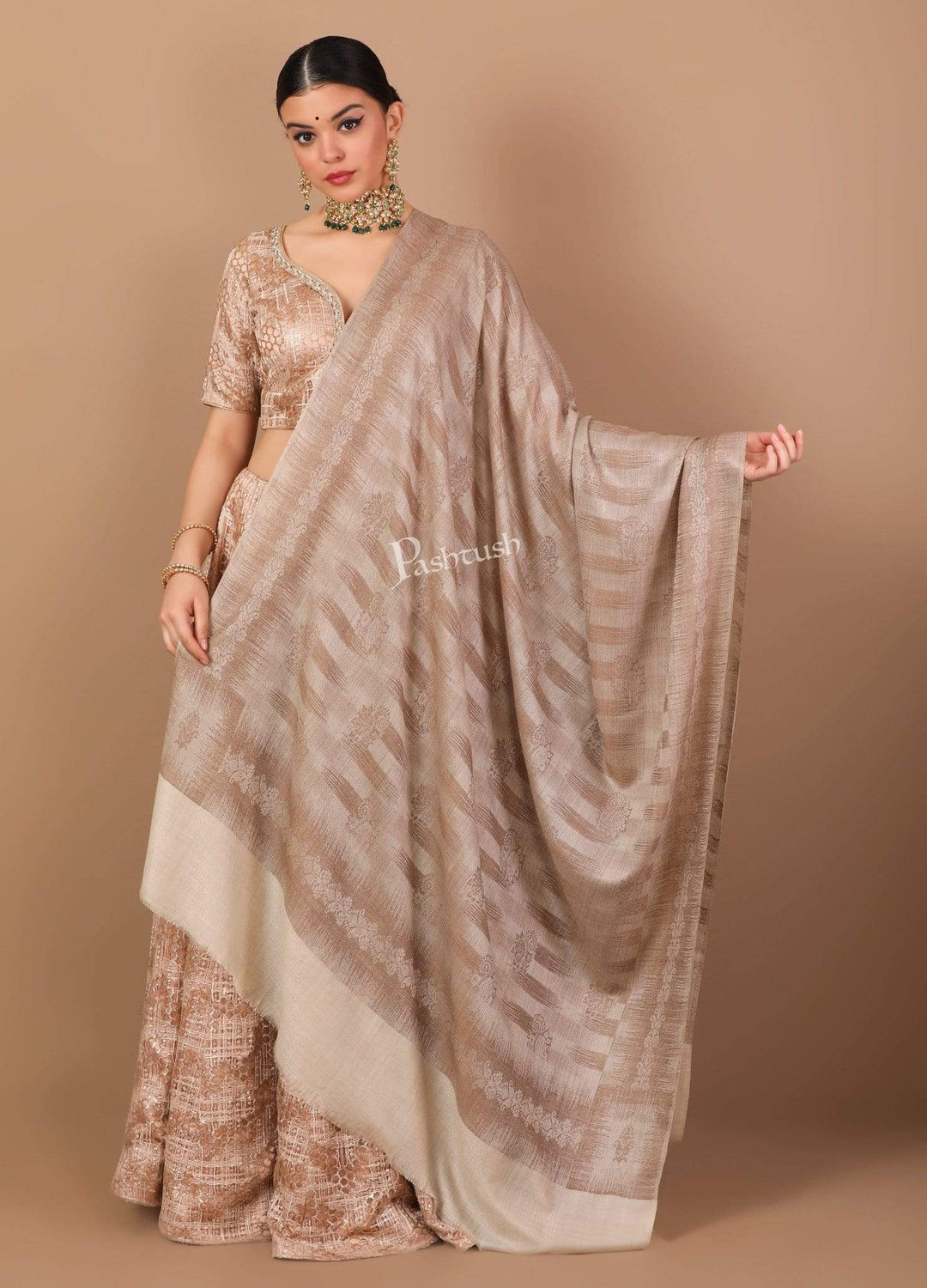 Pashtush India 70x200 Pashtush Womens Woven Paisley, Self Shawl, in Extra Soft Fine Wool, Large Wrap Size