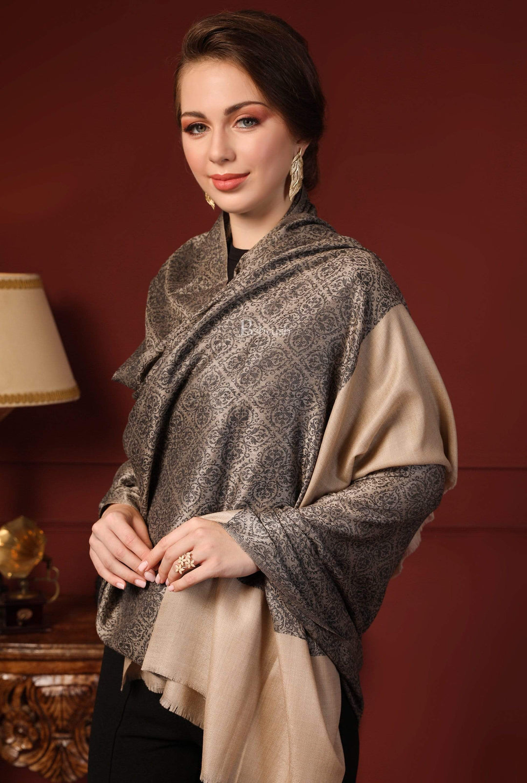 Pashtush India 100x200 Pashtush Womens Woven Paisley, Self Shawl, In Extra Soft Fine Wool, Large Wrap Size