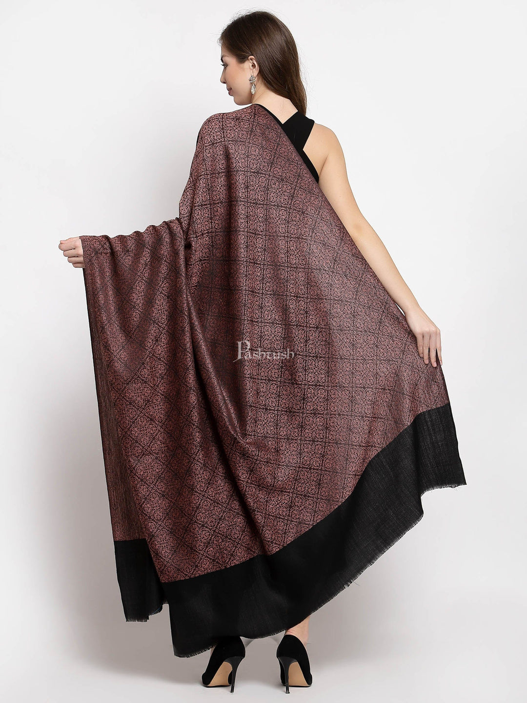 Pashtush India Womens Shawls Pashtush Womens Woven Paisley, Self Shawl, In Extra Soft Fine Wool, Large Wrap Size Black