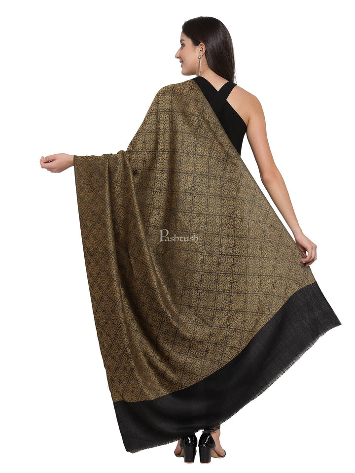 Pashtush India Womens Shawls Pashtush Womens Woven Paisley, Self Shawl, In Extra Soft Fine Wool, Large Wrap Size Gold