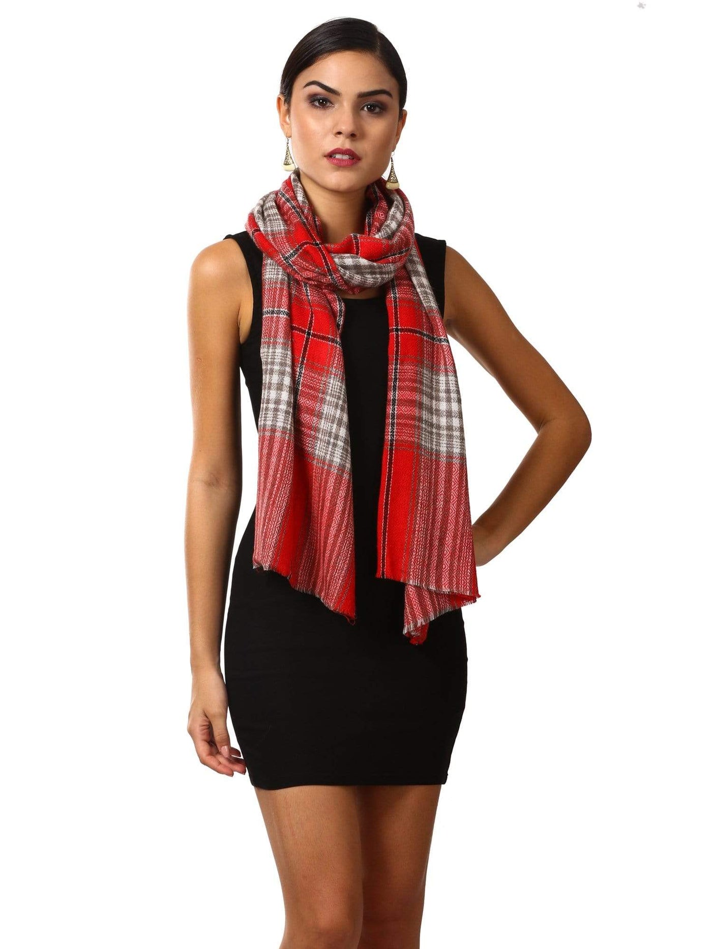 Pashtush Cashmere Wool Blended Plaid Muffler - Red And Beige Plaid