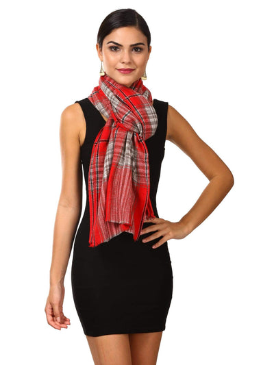 Pashtush Cashmere Wool Blended Plaid Muffler - Red And Beige Plaid