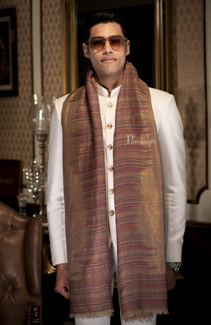 Pashtush India 70x200 Pashutsh Mens Scarf, With Shimmery Zari Thread Weave