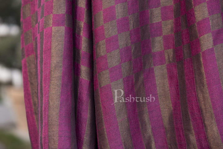 Pashtush India 70x200 Pashutsh Mens Twilight Collection, Checkered Metallic Thread Weave, Fine Wool