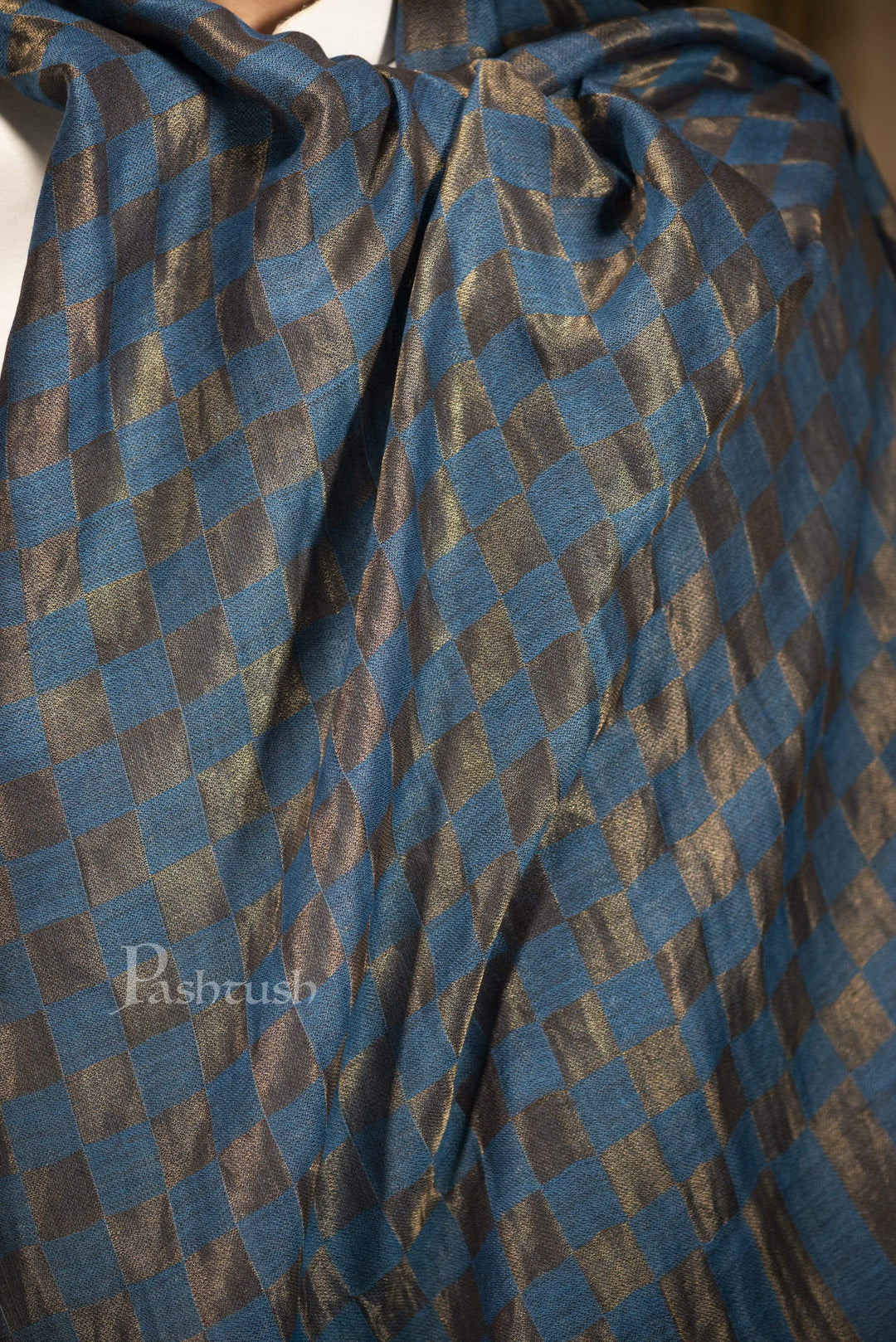 Pashtush India 70x200 Pashutsh Mens Twilight Collection, Checkered Metallic Thread Weave, Fine Wool