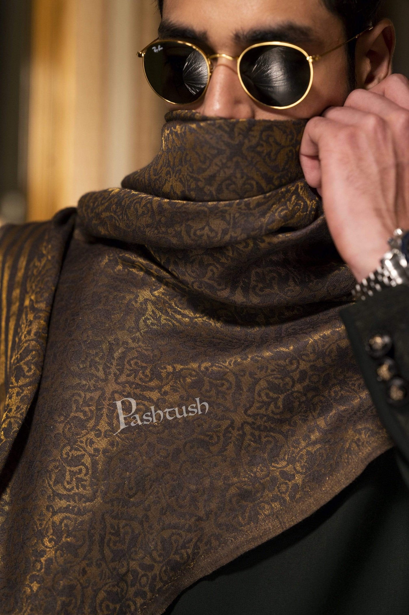 Pashtush India 70x200 Pashutsh Mens Twilight Collection, Jacquard Stole, With Metallic Thread Weave, Fine Wool