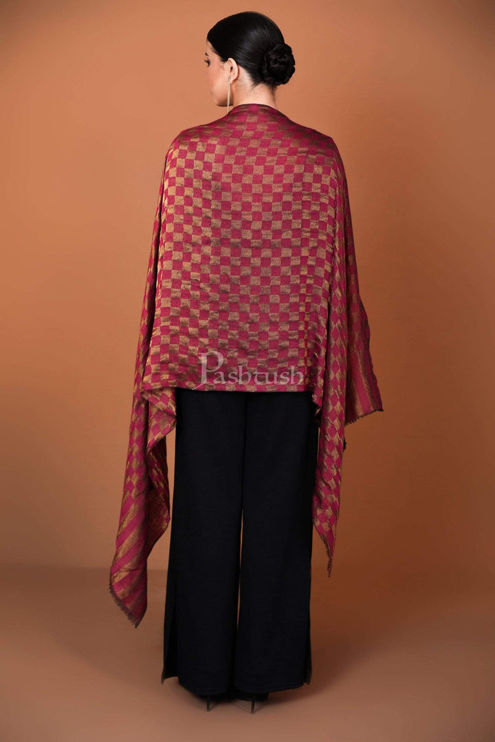 Pashtush Shawl Store Stole Pashutsh Womens Twilight Checkered Scarf, With Shimmery Zari Thread Weave