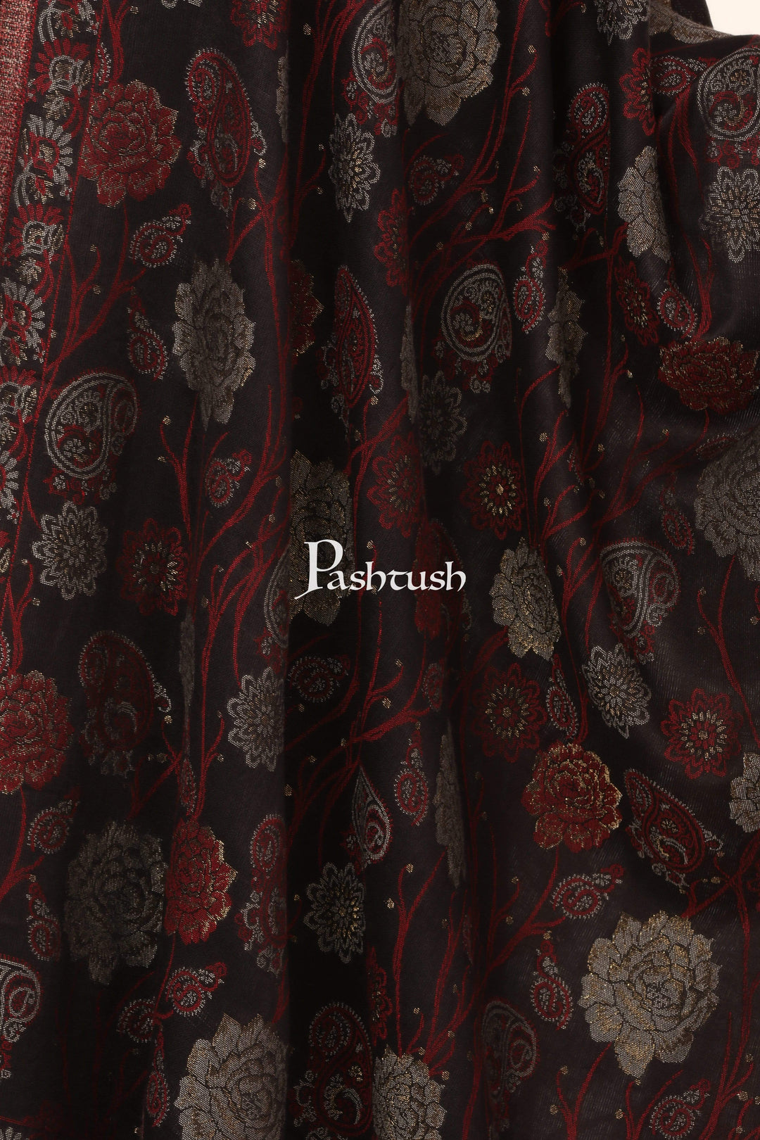 Pashtush Shawl Store Stole Pashutsh Womens Twilight Roses Scarf, With Shimmery Zari Thread Weave