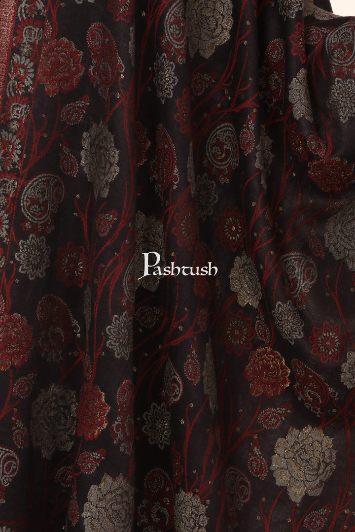 Pashtush Shawl Store Stole Pashutsh Womens Twilight Roses Scarf, With Shimmery Zari Thread Weave