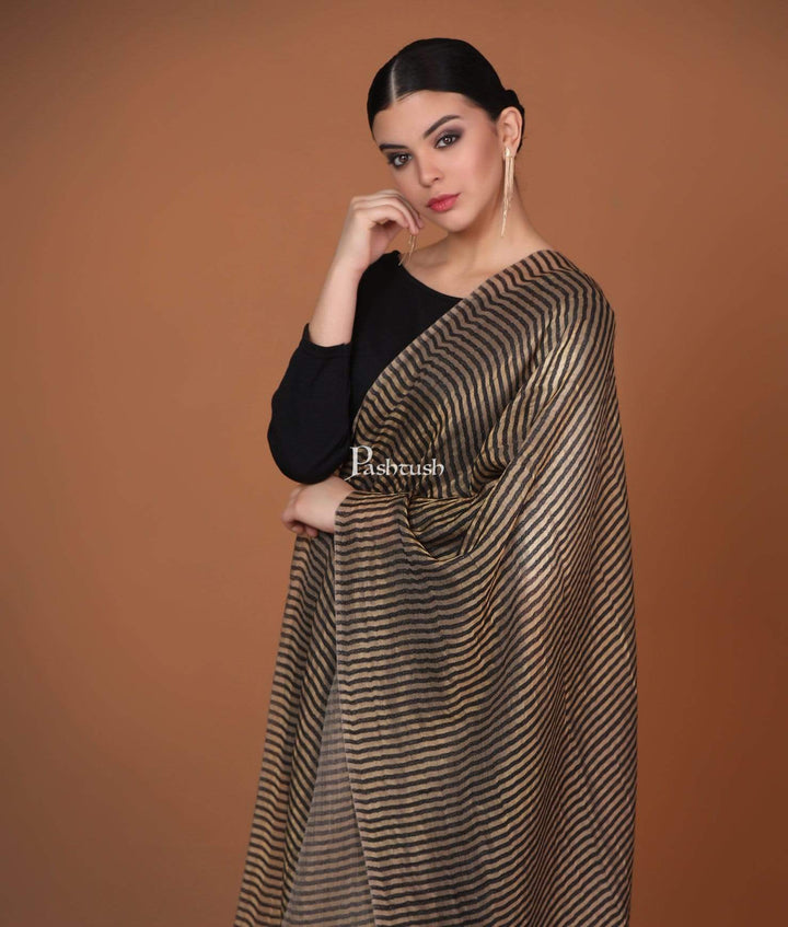 Pashtush Shawl Store Stole Pashutsh Womens Twilight Striped Scarf, With Shimmery Zari Thread Weave