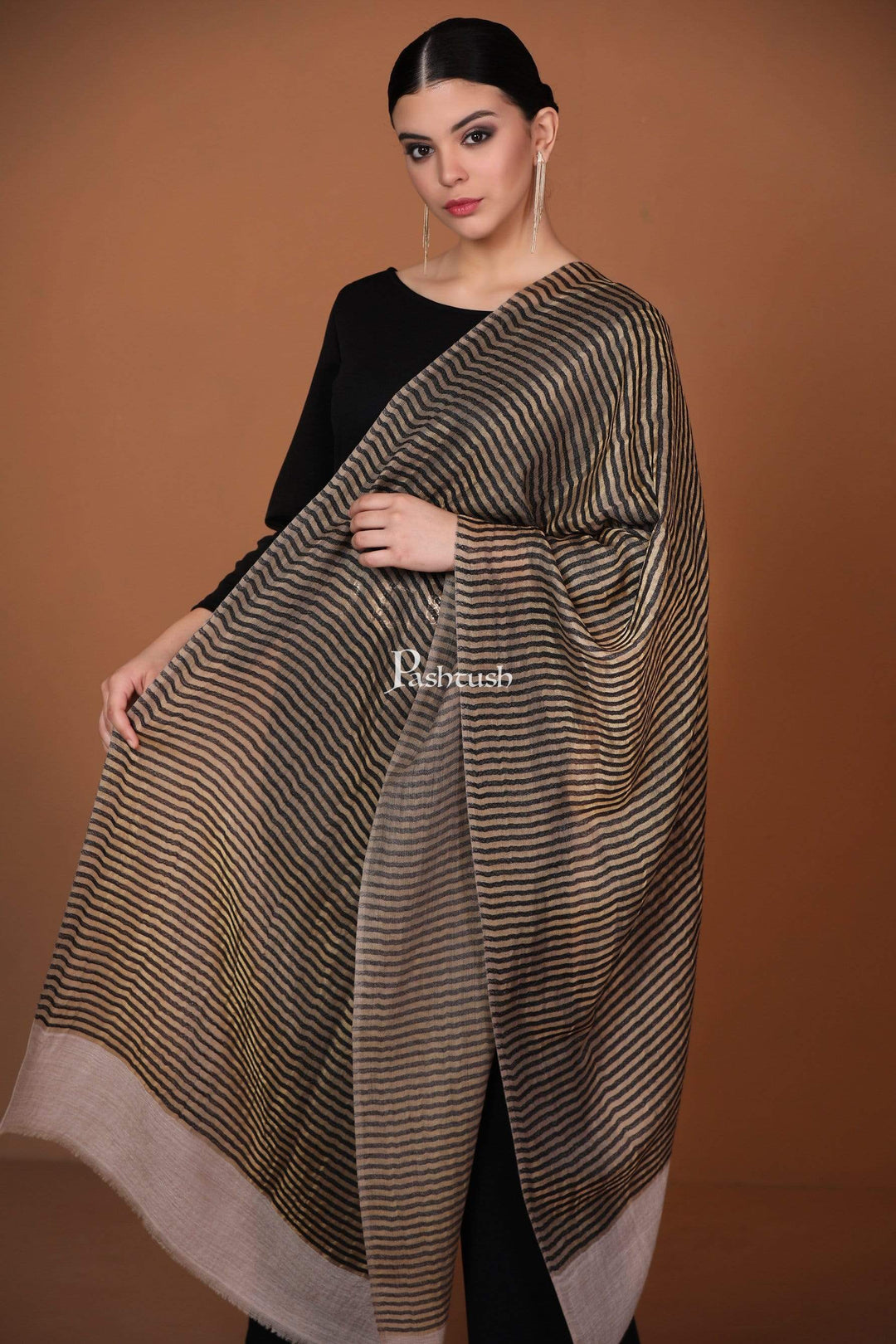 Pashtush Shawl Store Stole Pashutsh Womens Twilight Striped Scarf, With Shimmery Zari Thread Weave