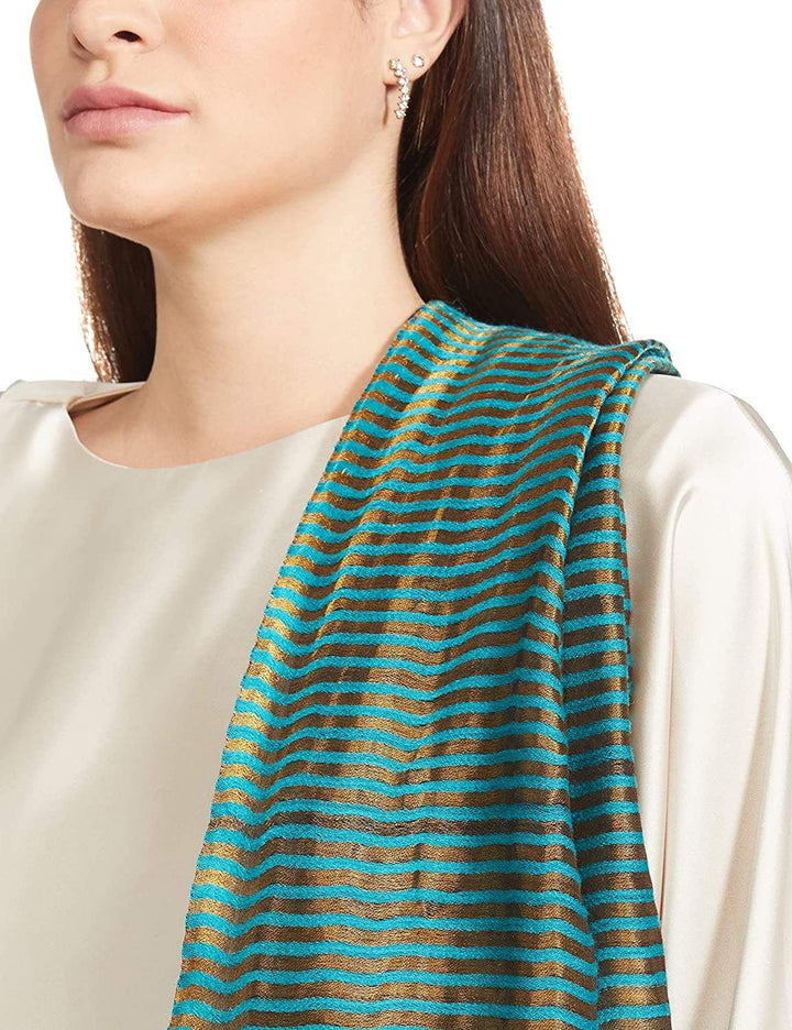 Pashtush India 70x200 Pashutsh Womens Twilight Striped Scarf, With Shimmery Zari Thread Weave