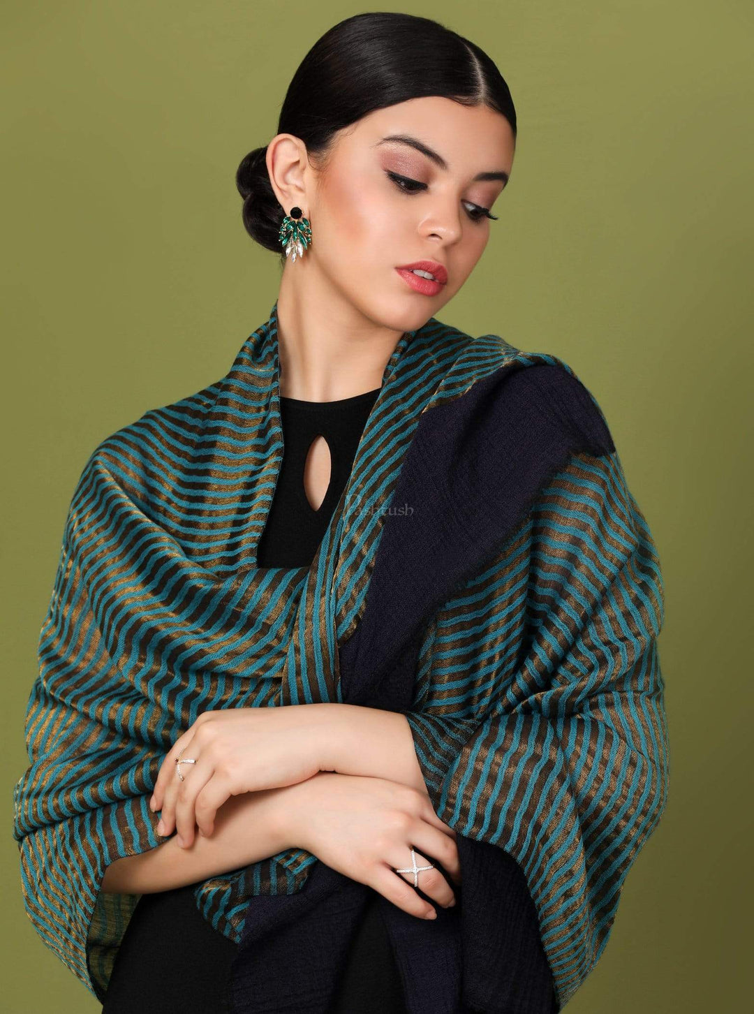 Pashtush India 70x200 Pashutsh Womens Twilight Striped Scarf, With Shimmery Zari Thread Weave