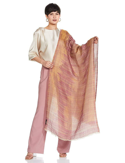 Pashtush India 70x200 Pashutsh Womens Twilight Striped Scarf, With Shimmery Zari Thread Weave, Reversible Pink