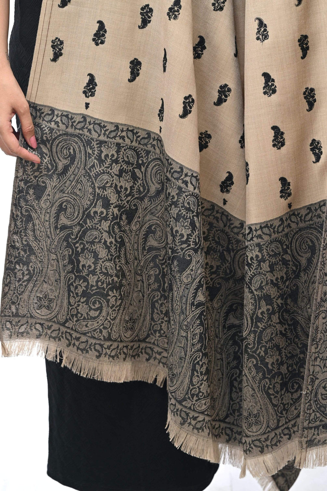 Pashwool 100x200 Pashwool Womens Embroidered Shawl, Kashmiri Stitch, With Woven Jamawar Palla