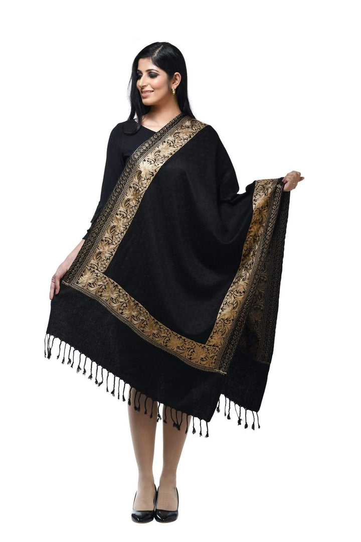 Pashwool 70x200 Pashwool Womens Emrbodiery Stole, With Tilla Embroidery Work, Daur Design