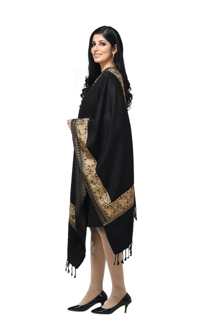 Pashwool 70x200 Pashwool Womens Emrbodiery Stole, With Tilla Embroidery Work, Daur Design