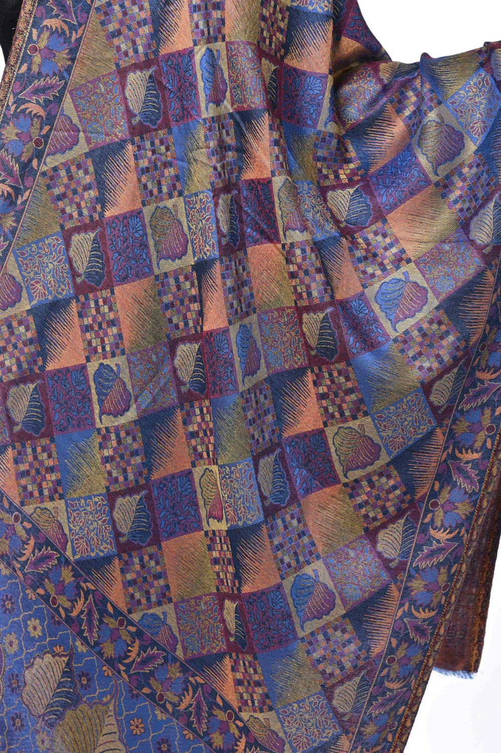 Pashwool 70x200 Pashwool Womens Extra Soft Bamboo Scarf, Woven Ethnic Design, Blue