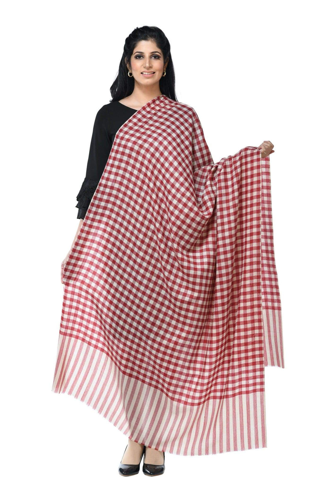 Pashwool 100x200 Pashwool Womens Fine Wool Shawl, Soft and Warm, Checkered Weave