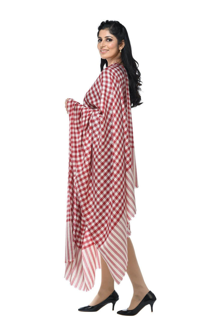 Pashwool 100x200 Pashwool Womens Fine Wool Shawl, Soft and Warm, Checkered Weave