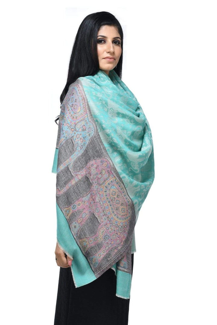 Pashwool 70x200 Pashwool Womens Fine Wool Stole, With Chanting Elephant Design