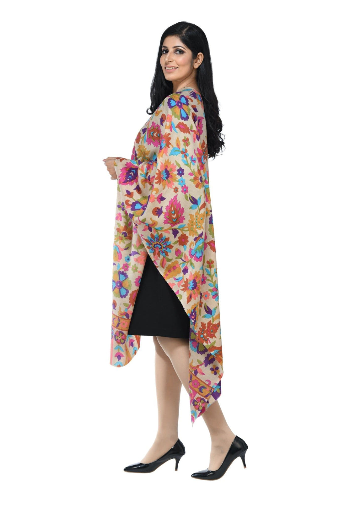 Pashwool 70x200 Pashwool Womens Floral Printed Stole, Fine Wool, Soft and Warm
