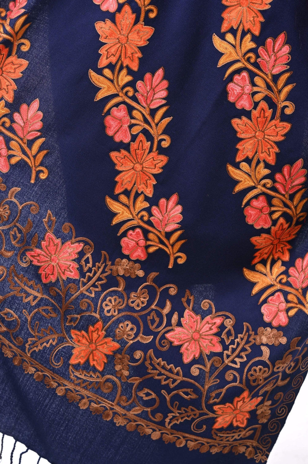Pashwool 70x200 Pashwool Womens Kashmiri Embroidery Stole, Fine Soft and Warm, Woollen Stole, Navy Blue