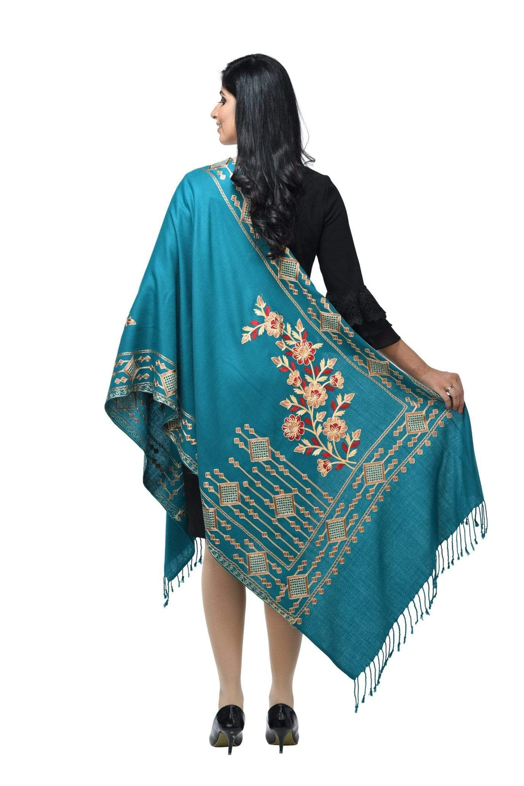 Pashwool 70x200 Pashwool Womens Kashmiri Embroidery Stole, Soft and Warm, Woollen Stole