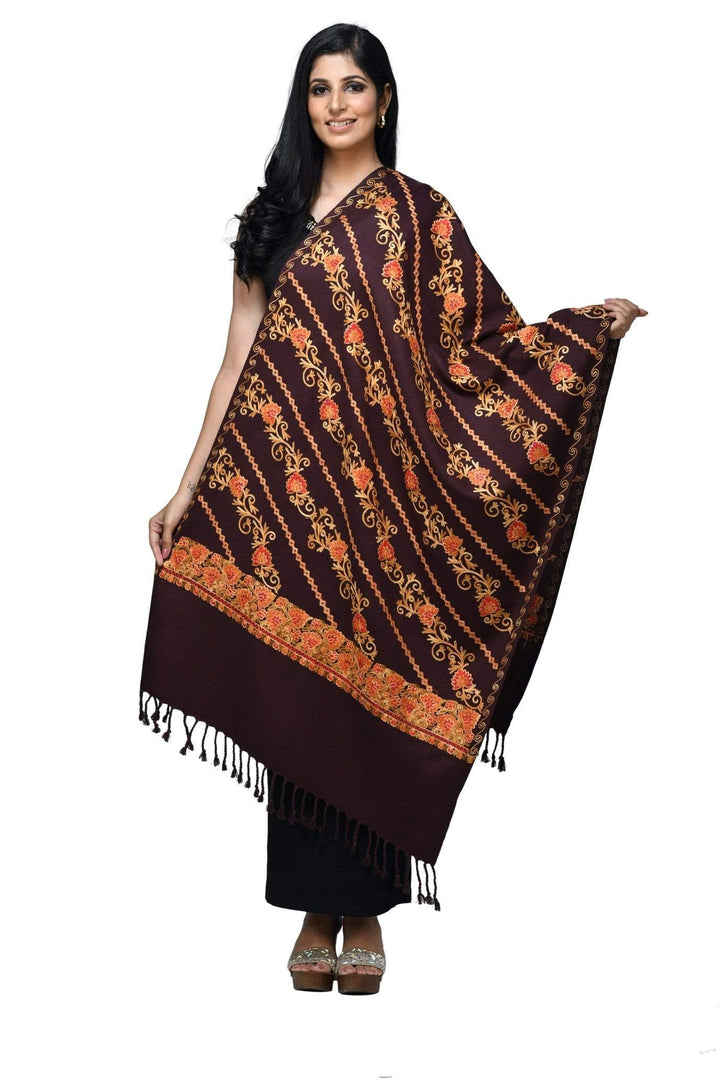 Pashwool 70x200 Pashwool Womens Kashmiri Embroidery Stole, Soft and Warm, Woollen Stole