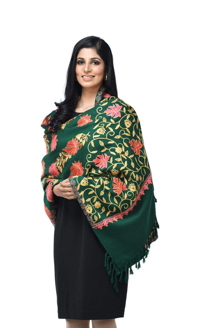 Pashwool 70x200 Pashwool Womens Kashmiri Embroidery Stole, Soft and Warm, Woollen Stole