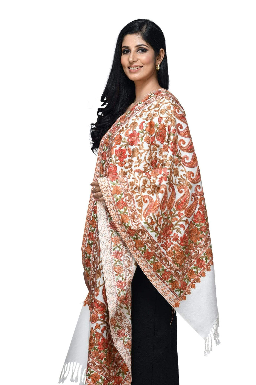 Pashwool 70x200 Pashwool Womens Kashmiri Embroidery Stole, Soft and Warm, Woollen Stole