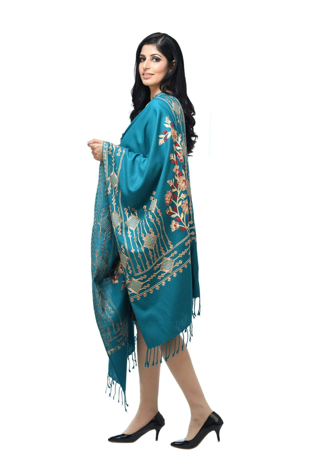 Pashwool 70x200 Pashwool Womens Kashmiri Embroidery Stole, Soft and Warm, Woollen Stole